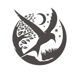 Naklejka premium bird tree star and moon