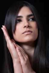 Cute lady in dark studio, nice portrait