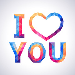 Romantic polygonal Love and Heart concept card. Vector