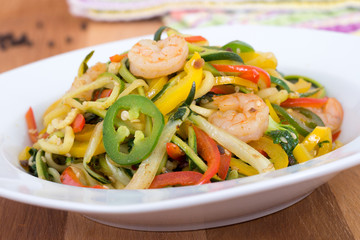 spicy shrimp sauté on vegetable zucchini noodle