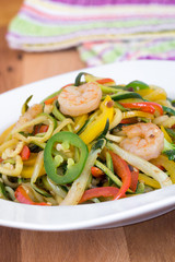 spicy shrimp sauté on vegetable zucchini noodle