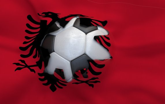 The Hole In The Flag Of Albania And Soccer Ball