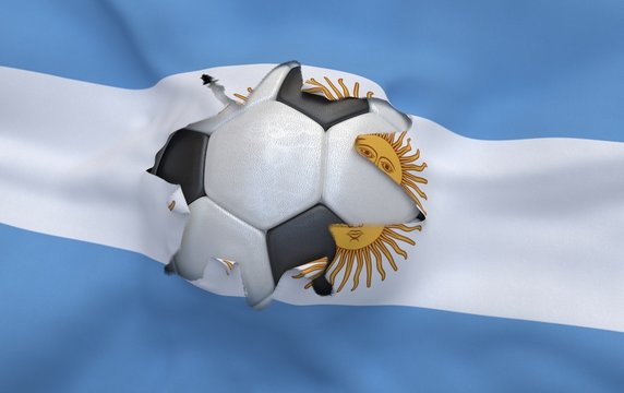 The Hole In The Flag Of Argentina And Soccer Ball