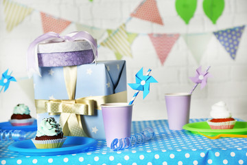 Prepared birthday table for children party