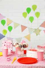 Prepared birthday table for children party