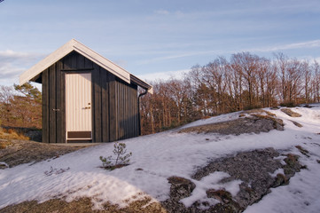 Houses made of wood, painted black