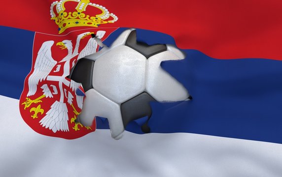 The hole in the flag of Serbia and soccer ball