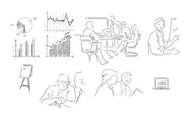 Business meetings sketch illustration hand drawing