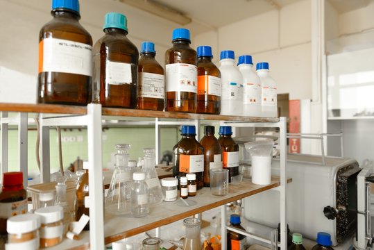 Laboratory with a lot of bottles