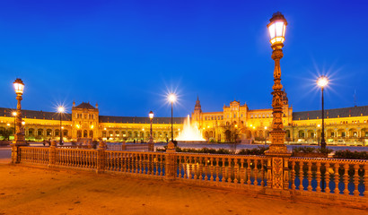 Fototapeta na wymiar Evening view of Plaza de Espana with fence