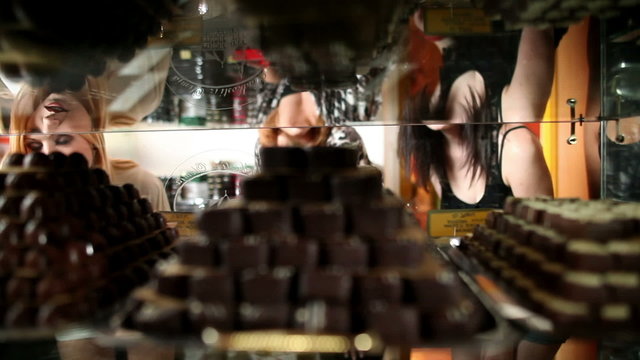 Shot of a chocolate pralines in shocase