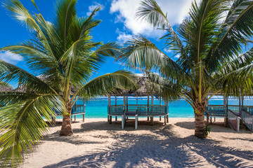 Beautiful tropical beach on the coast of Samoa - obrazy, fototapety, plakaty