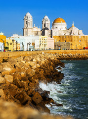 Sunny view of  Cathedral. Cadiz, Spain
