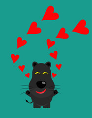 tricky black leopard gartoon character with heart