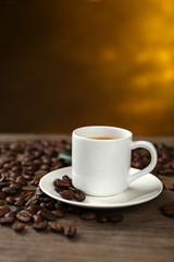 Cup of coffee on wooden table