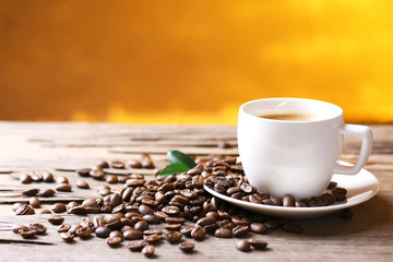 Cup of coffee on wooden table