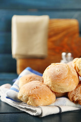 Fresh homemade bread buns from yeast dough with fresh garlic