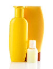 Group of cosmetic bottles isolated on white