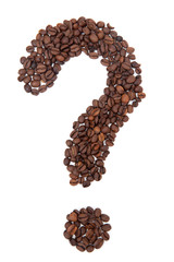 The coffee beans in shape of question mark, isolated on white ba