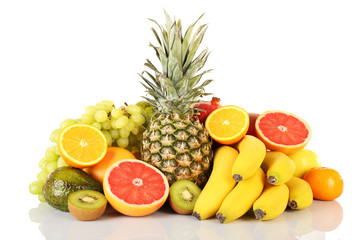 Assortment of exotic fruits isolated on white