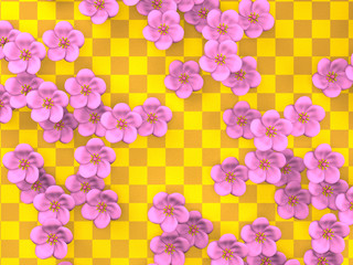 Cherry Blossoms On Gold Pattern Background