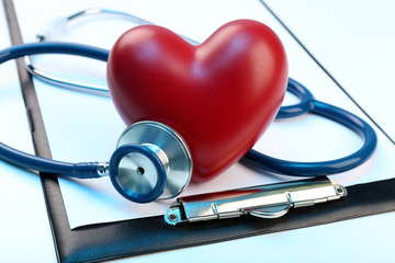 Stethoscope with heart close-up