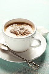 Hot chocolate with marshmallows in mug,