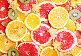Sliced fruits background