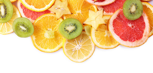 Fototapeta na wymiar Sliced fruits isolated on white