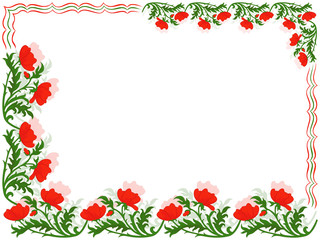 Greeting card with red poppies and colour lines