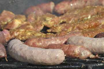 Grilling, sausage and grilled meat. Rest and relaxation
