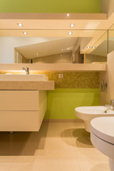 Bathroom with green painted walls