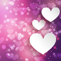paper hearts background with bokeh effect