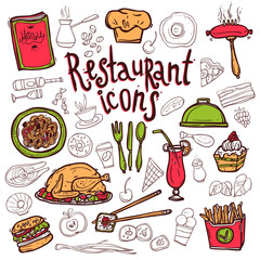Restaurant icons doodle symbols sketch