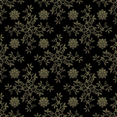Golden seamless pattern. Floral elements, ornate background. Editable vector file.