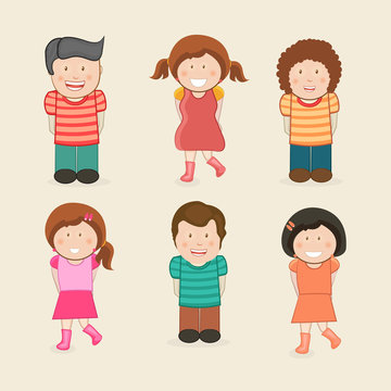 Set of six happy kids character.