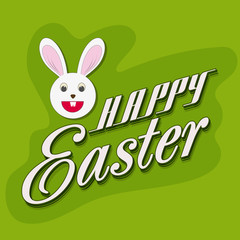 Poster or banner design for Happy Easter with cute bunny.