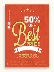 Sale flyer, template or brochure design with 50% discount offer.