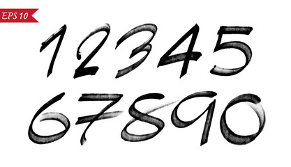 Numbers 0-9 written with a brush on a white background