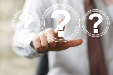 Businessman touch button interface question icon web