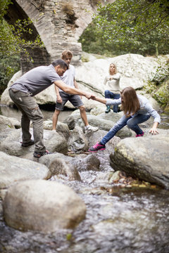 Family in a stream