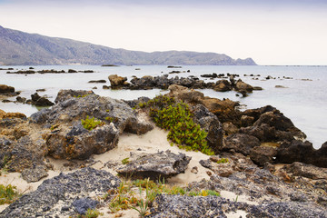 beautiful beach with big rocks, Crete, Greece