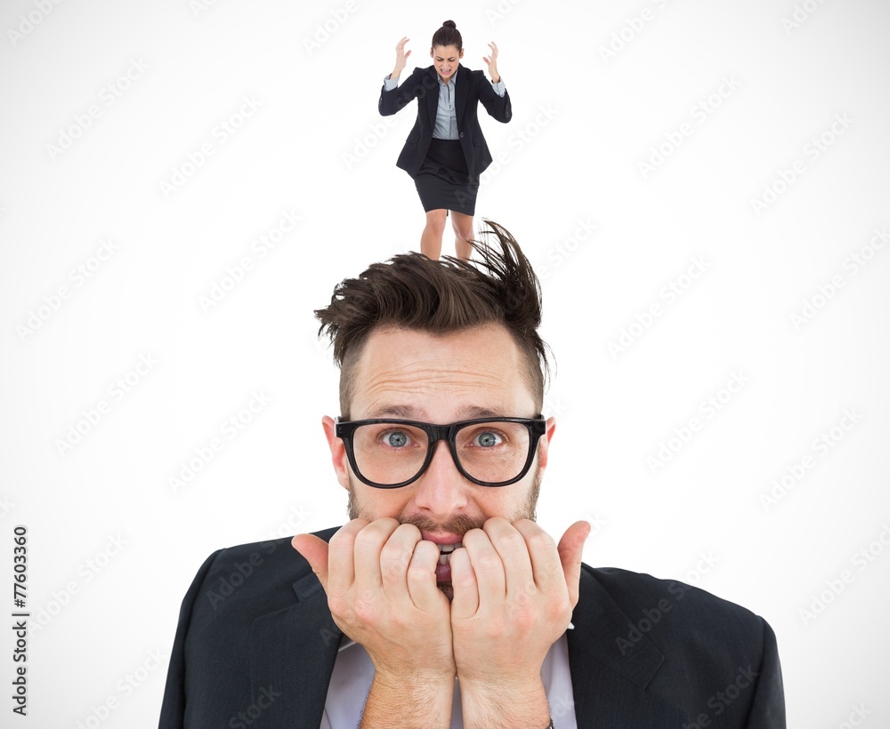 Poster composite image of geeky nervous businessman looking at camera