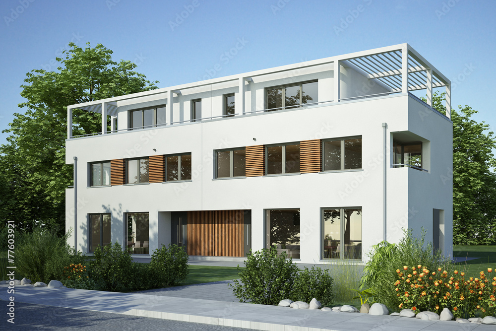 Fototapete Doppelhaus 2 weiss Staffel