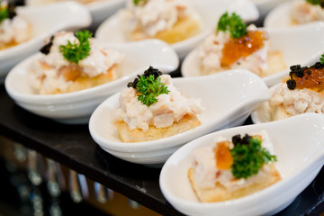 many servings of sweet tasty dessert on buffet