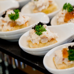 many servings of sweet tasty dessert on buffet