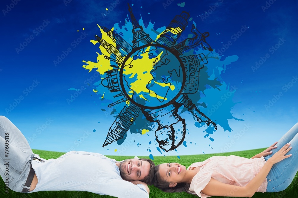 Poster composite image of attractive young couple smiling at camera