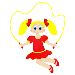 Obraz premium Cute Happy Little Girl with Jumping Rope