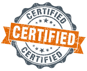 certified orange vintage seal isolated on white