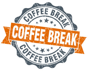 coffee break orange vintage seal isolated on white